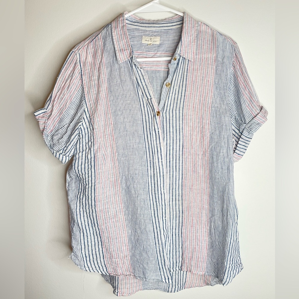 Thread and Supply button down Size M pinstripe swim cover up surf skate beach